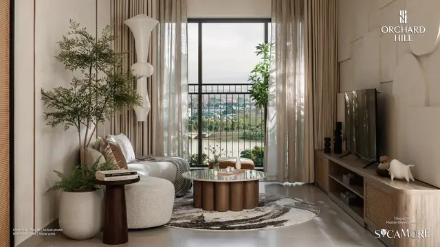 Phòng khách nhà mẫu 2PN Orchard Hill